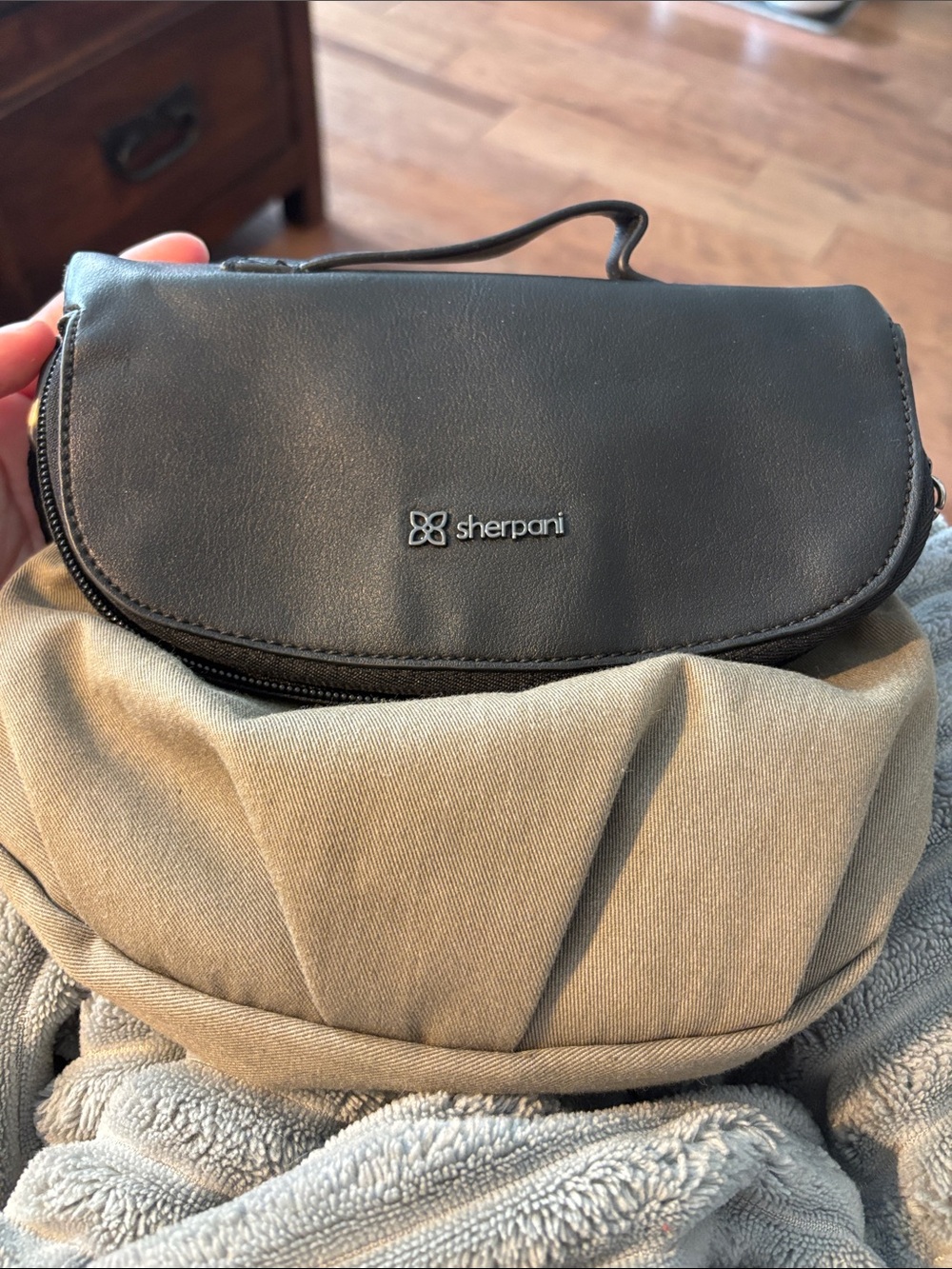 Sherpani Black and Khaki Small Crossbody Bag